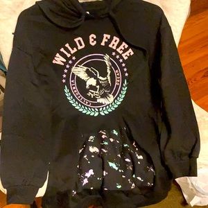 Black hoodie with pink and blue writing ( very soft )